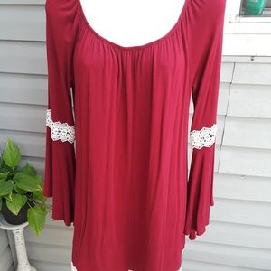 Miin Womens Tunic Bell Sleeve Lace Tunic Sz M